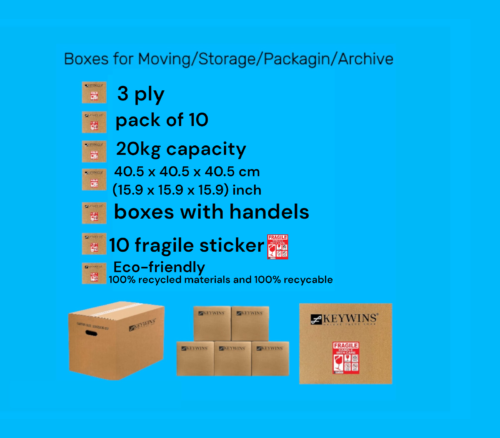 PACK OF 10 PIECES WITH 10 PIECE (STICKER CARE) Storage Boxes With Handles-Carton cardboard box for moving and packing and shipping And Archive -100% Recyclable - H40.5 x W40.5 x D40.5cm- Brown