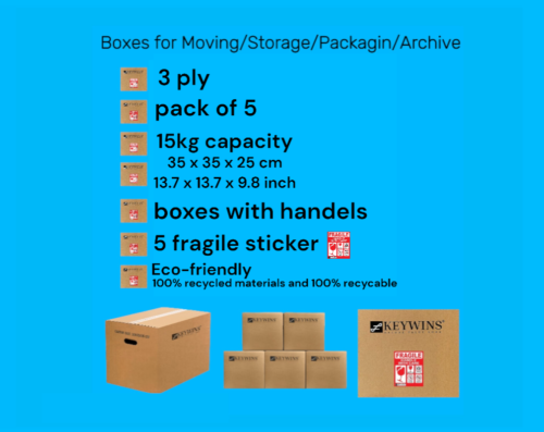 Pack Of 5 Pieces With 5 pieces fragile sticker 3 Ply Storage Boxes H35 x W35 x D25cm