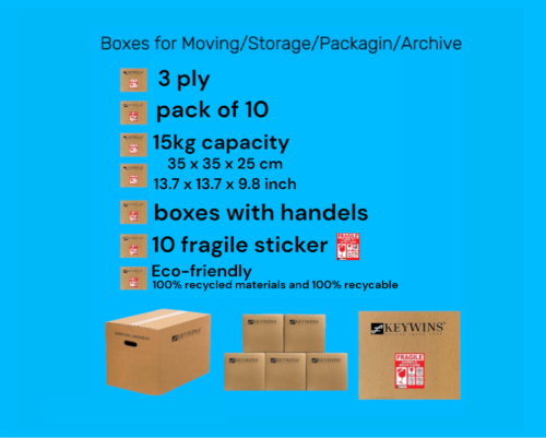 Pack Of 10 Pieces With 10 pieces fragile sticker 3 Ply Storage Boxes H35 x W35 x D25cm